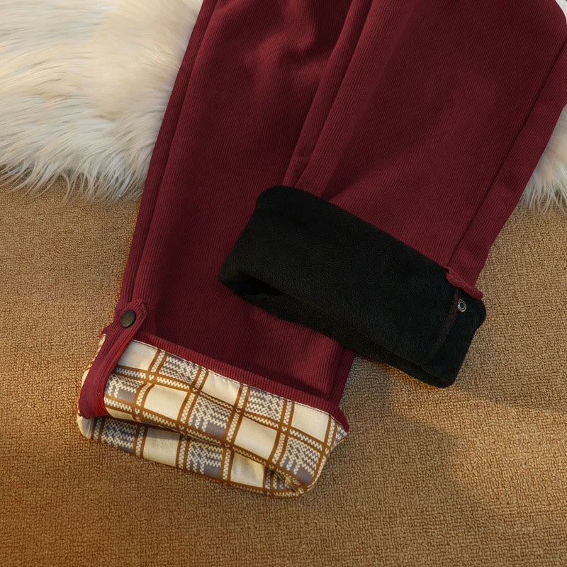 Buddha Stones Women's Patchwork Cotton Corduroy Fleece-Lined Wide Leg Pants With Pockets - image 35