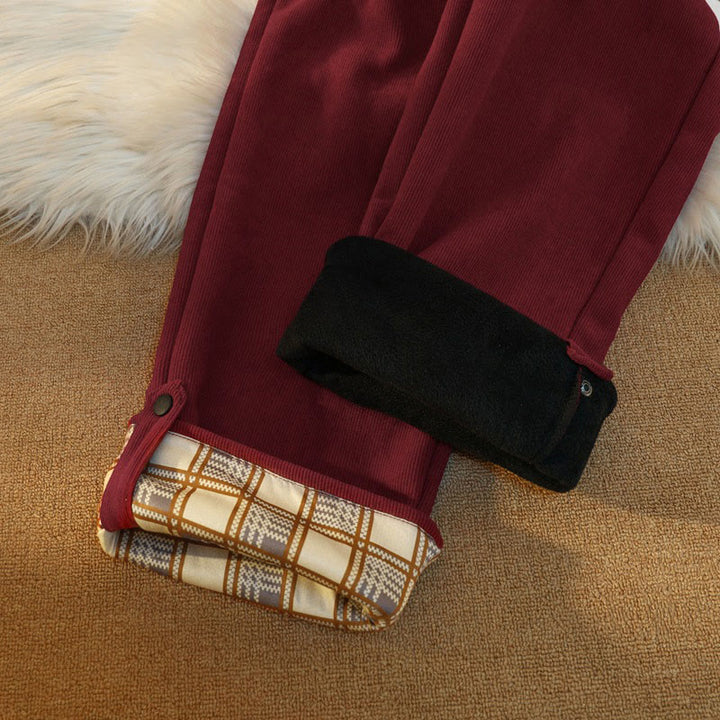Buddha Stones Women's Patchwork Cotton Corduroy Fleece-Lined Wide Leg Pants With Pockets - image 35