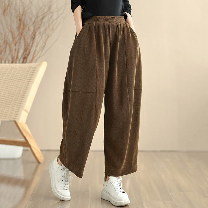 Buddha Stones Women's Fall Patchwork Plain Corduroy Harem Pants With Pockets - image 6