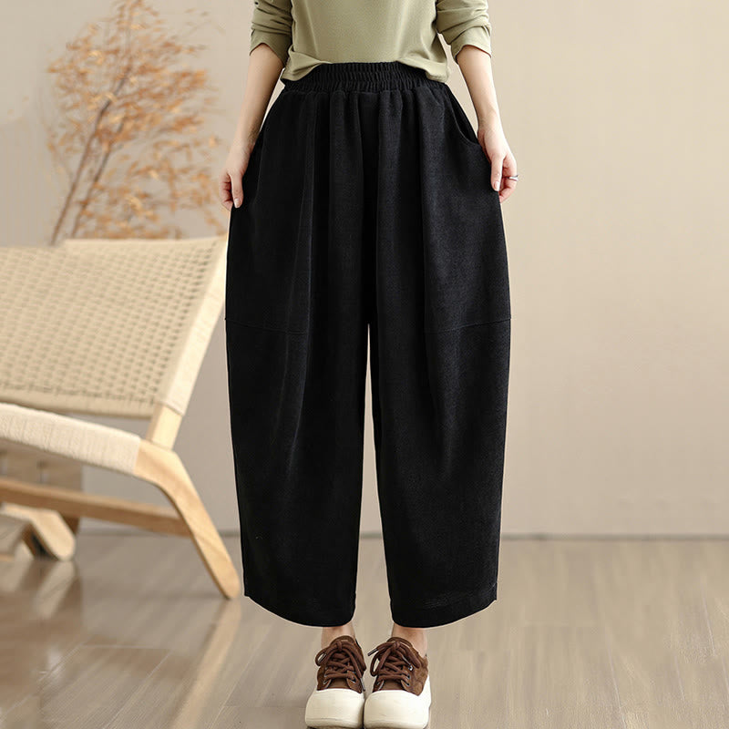 Buddha Stones Women's Fall Patchwork Plain Corduroy Harem Pants With Pockets - image 18