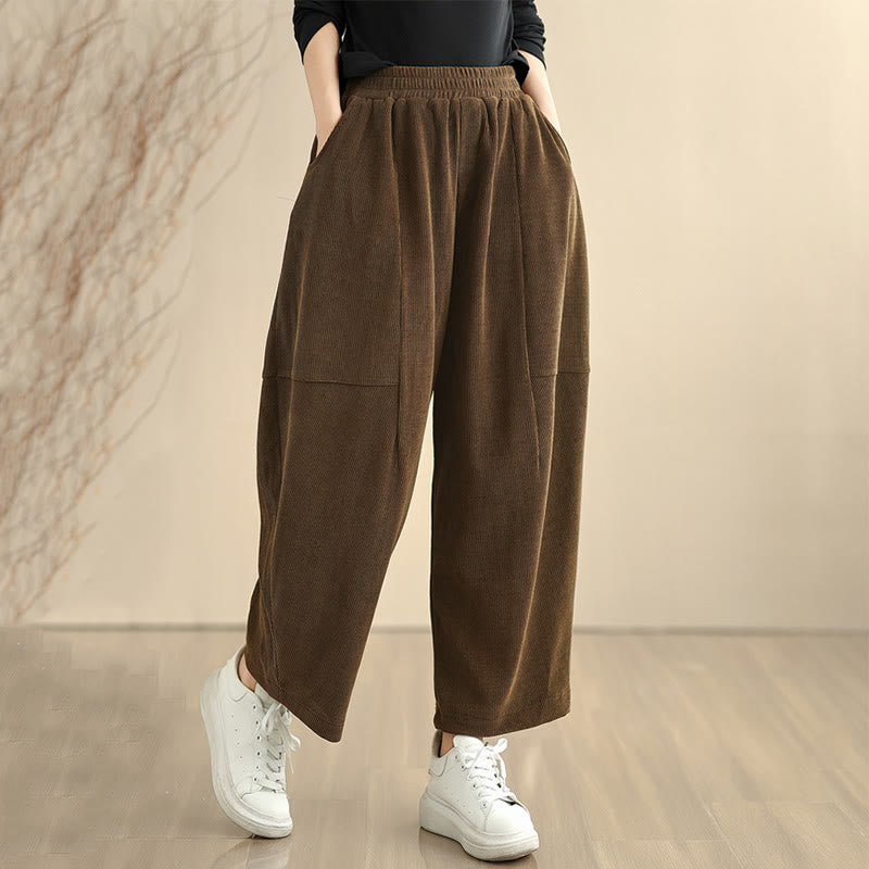 Buddha Stones Women's Fall Patchwork Plain Corduroy Harem Pants With Pockets - SaddleBrown - US8-10，UK/AU12-14，EU40-42 (2XL) - image 0