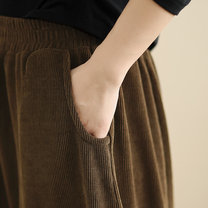 Buddha Stones Women's Fall Patchwork Plain Corduroy Harem Pants With Pockets - image 12