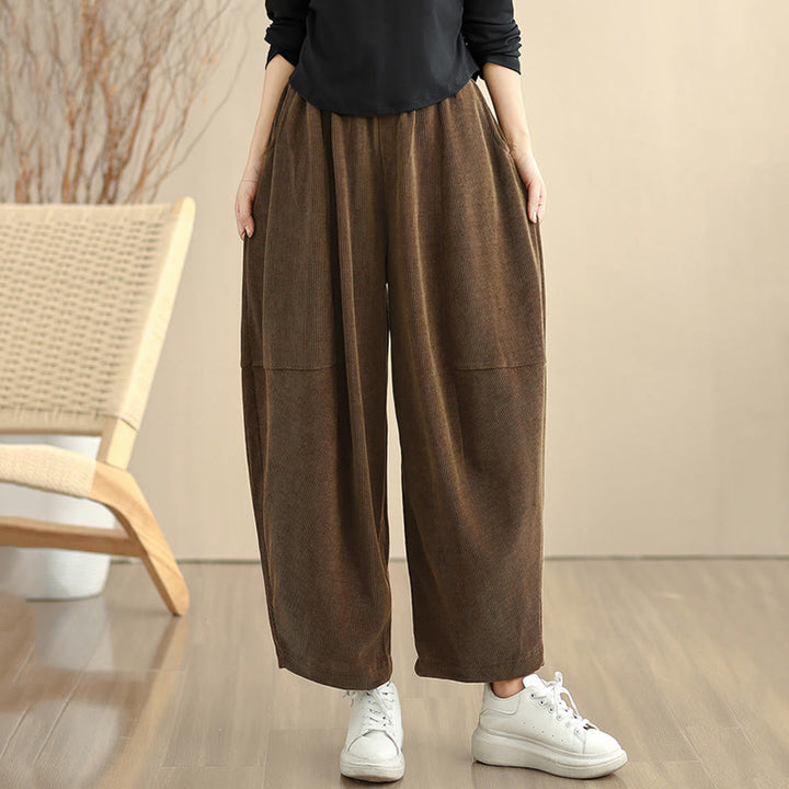 Buddha Stones Women's Fall Patchwork Plain Corduroy Harem Pants With Pockets - image 4