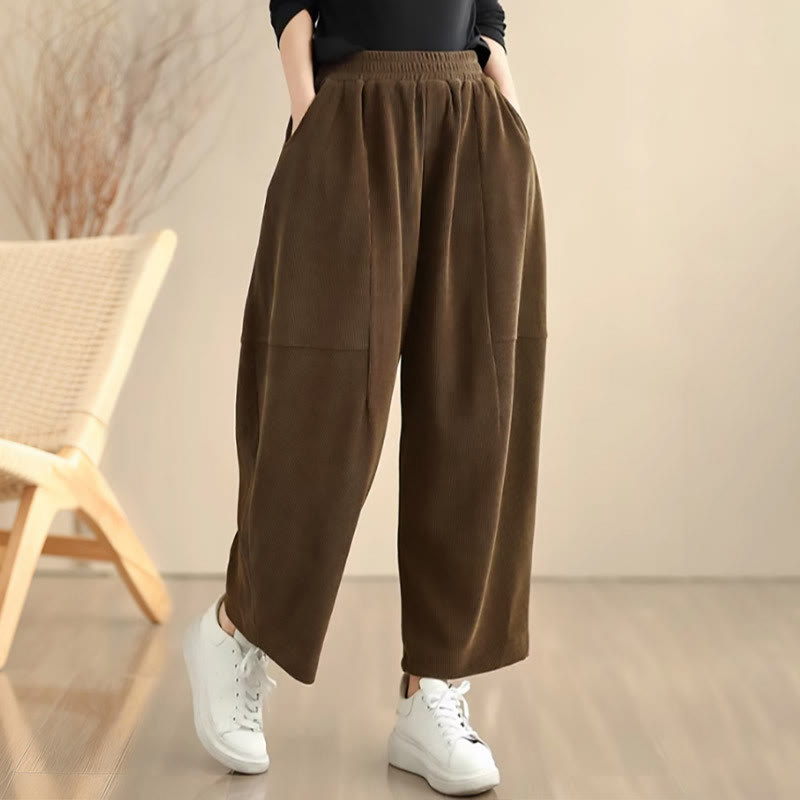 Buddha Stones Women's Fall Patchwork Plain Corduroy Harem Pants With Pockets - image 1
