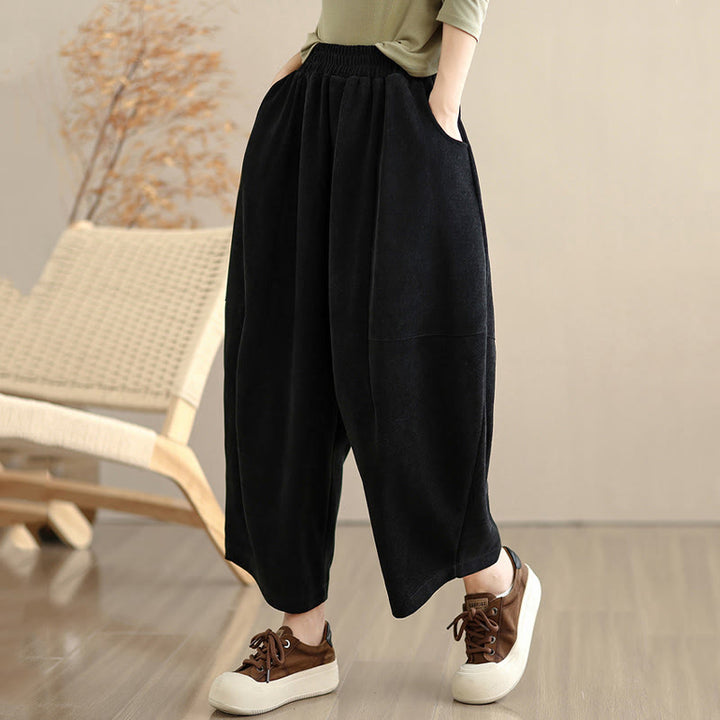 Buddha Stones Women's Fall Patchwork Plain Corduroy Harem Pants With Pockets - image 19