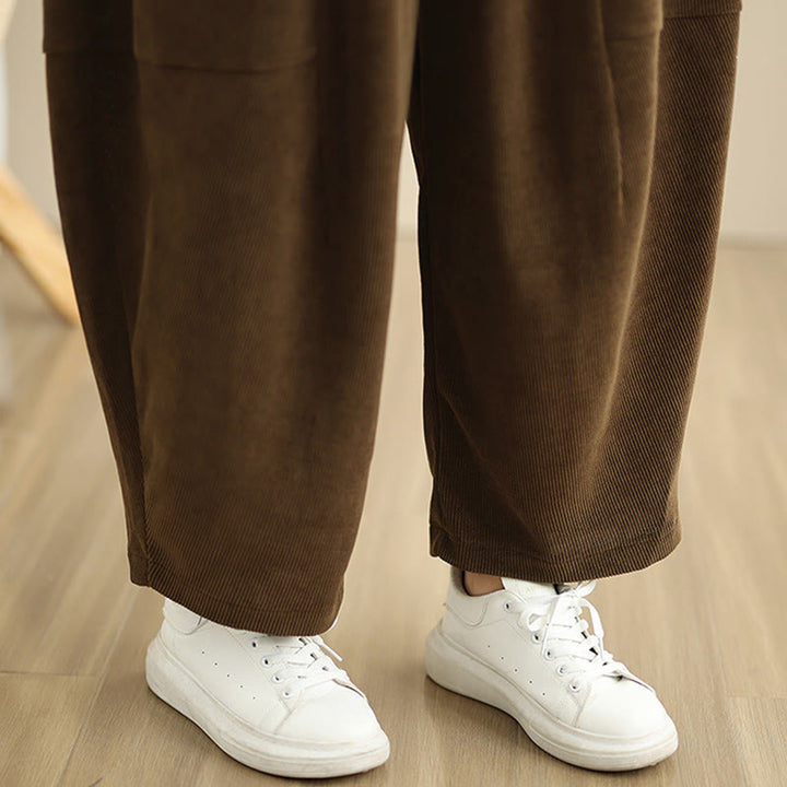 Buddha Stones Women's Fall Patchwork Plain Corduroy Harem Pants With Pockets - image 13