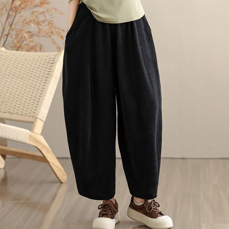 Buddha Stones Women's Fall Patchwork Plain Corduroy Harem Pants With Pockets - image 23