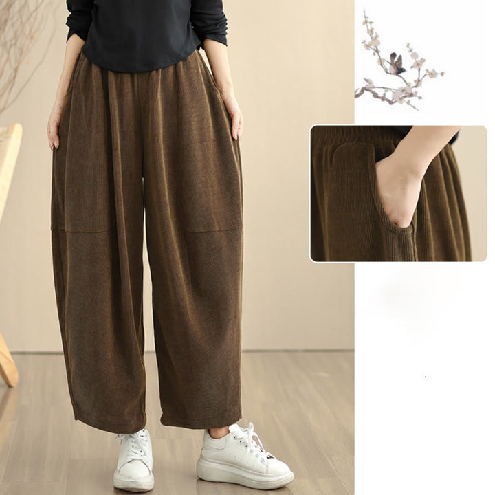 Buddha Stones Women's Fall Patchwork Plain Corduroy Harem Pants With Pockets - image 15