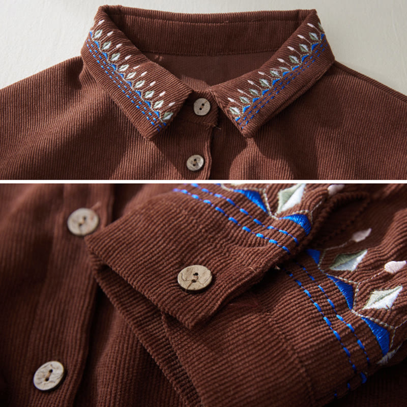 Buddha Stones Embroidered Floral Pattern Lace-up Design Long Sleeve Midi Dress With Pockets - image 3