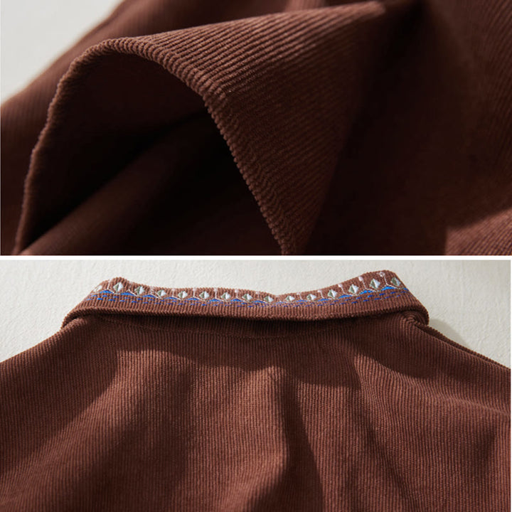 Buddha Stones Embroiderd Floral Pattern Lace -up Design Long Sleeve Midi Dress With Pockets - image 4