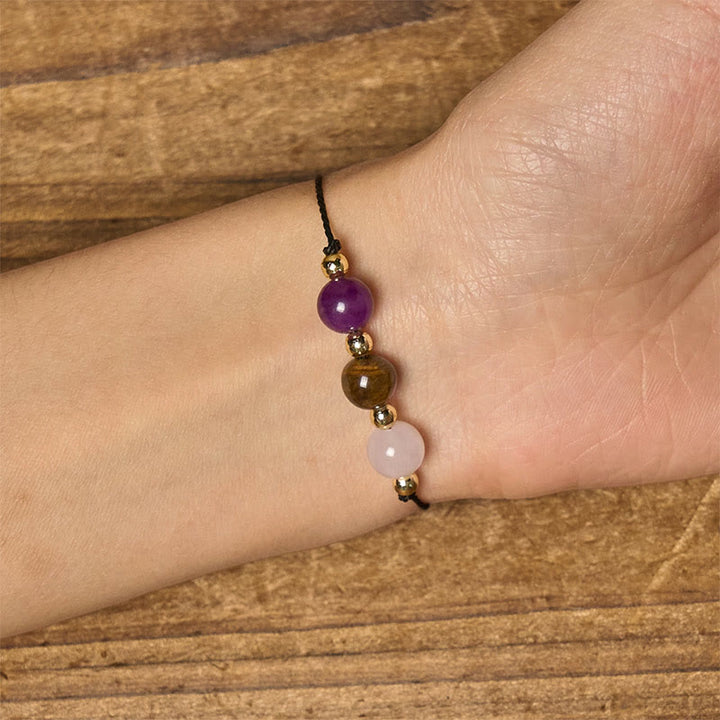 Buddha Stones Amethyst Tiger Eye Rose Quartz Protection Anti-Anxiety Card Rope Bracelet - image 15