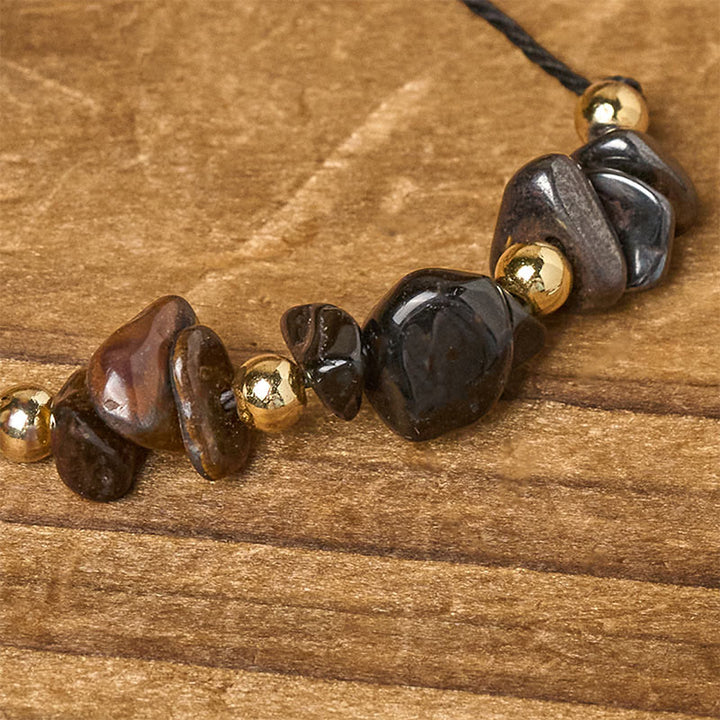 Buddha Stones Tiger Eye Black Tourmaline Pyrite Protection Card Rope Bracelet - image 4