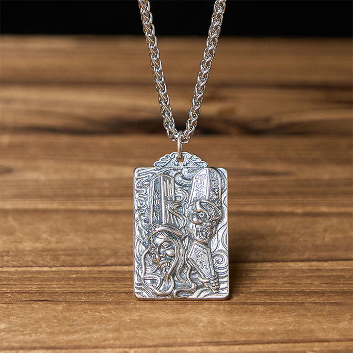 Buddha Stones Copper Black White Impermanence Pattern Balance Pendant Necklace - Black & White Impermanence & Keel Chain - image 8