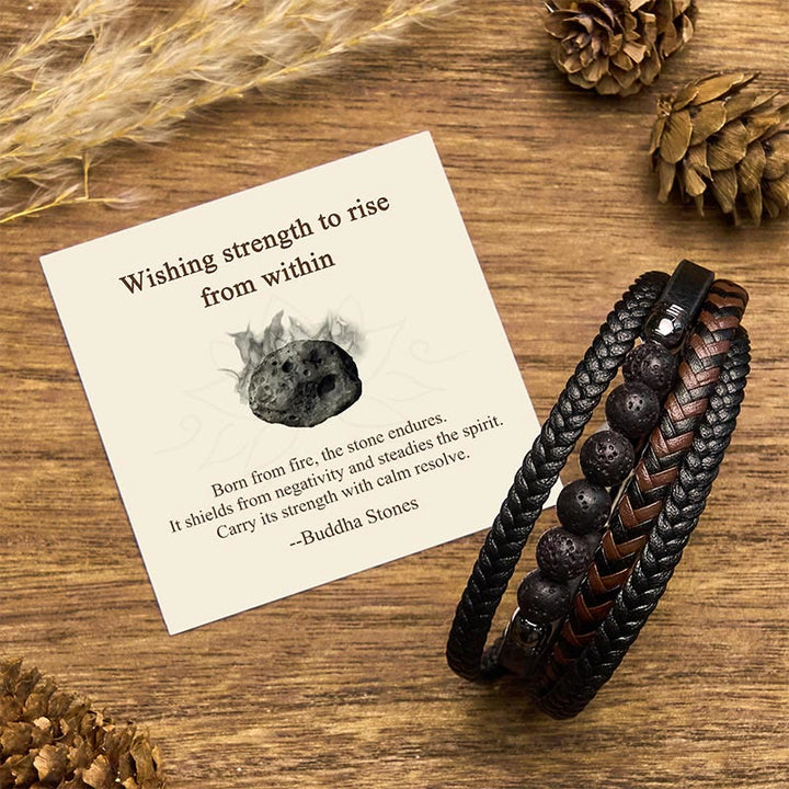 Buddha Stones "Wishing Strength to Rise from Within" Lava Rock Bracelet Includes Gift Message Card - Lava Rock - 18-22cm - Standard Gift Box - image 0