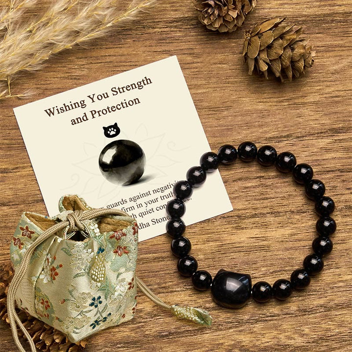Buddha Stones "Wishing You Strength and Protection" Cat Onyx Bracelet Includes Gift Message Card - Black Onyx(Wrist Circumference: 14-16cm) - Deluxe Gift Bag (+$12.59) - image 7