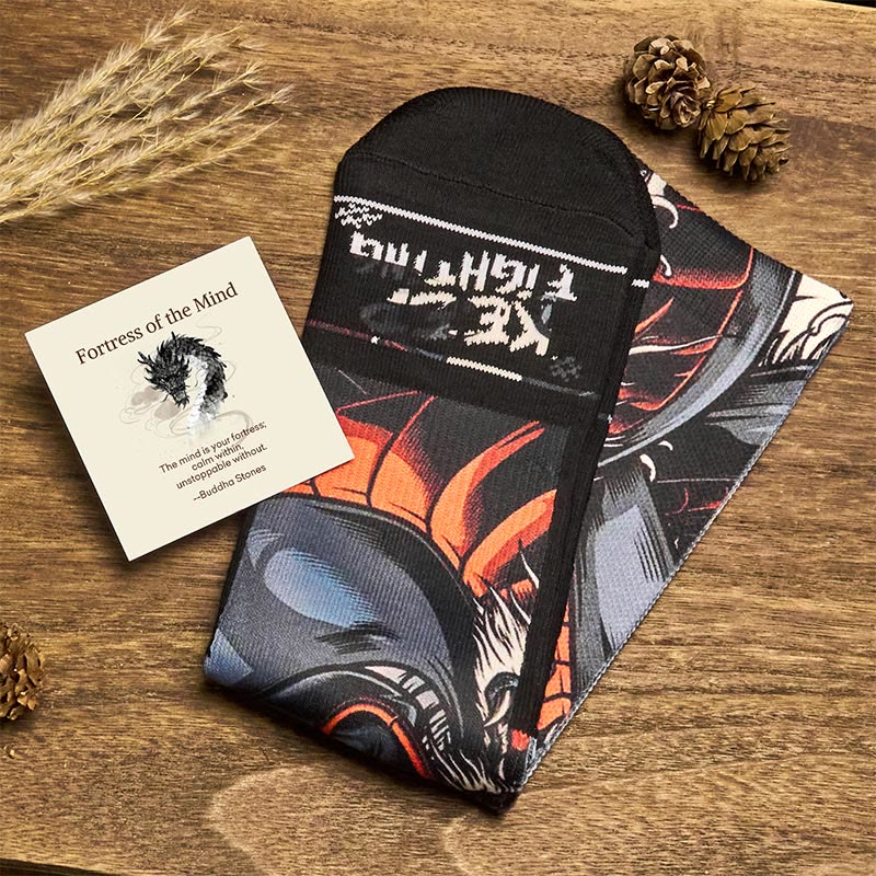 Buddha Stones "Fortress of the Mind" Casual Dragon Micro Crew Men's Socks Includes Gift Message Card - Black - One Size Fits Most (US 6.5-10.5，EU 38-44，UK/AU 6-10.5，AISA 24.5-28cm) - With Message Card - image 0