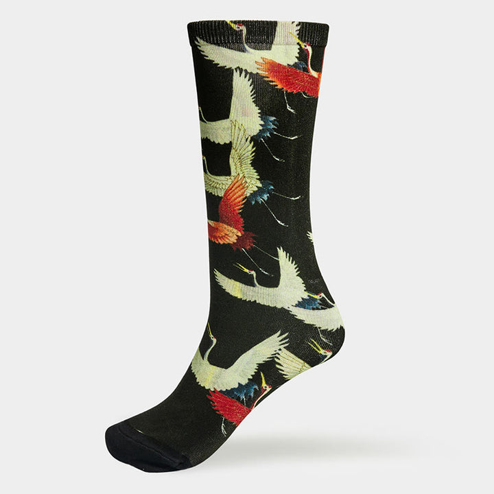 Buddha Stones "Be Present" Casual White Red Cranes Men Women Unisex Socks Includes Gift Message Card - image 2