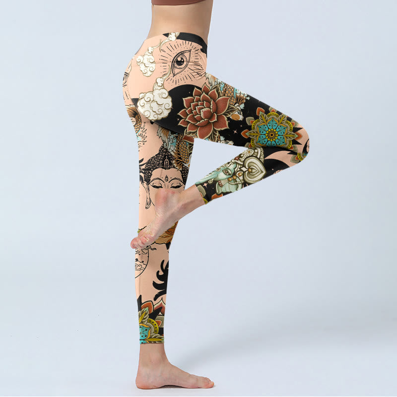 Buddha Stones Lotus Ganesh Mandala Evil Eye Koi Fish Yin Yang Shape Gym Leggings Women's Yoga Pants - image 3