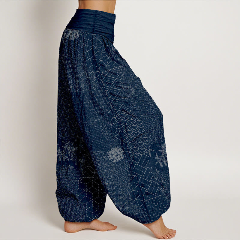 Buddha Stones Geometric Pattern Women's Elastic Waist Harem Pure Cotton Printed Pants - image 1