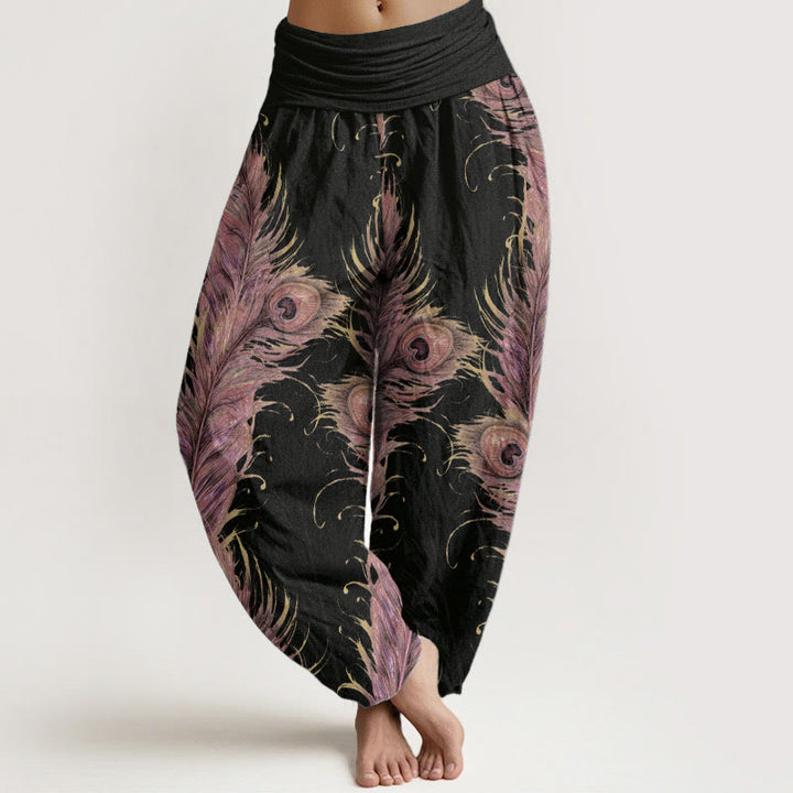 Buddha Stones Pure Cotton Bright Phoenix Pattern Women's Elastic Waist Harem Pants - Black - US22，UK/AU26，EU54 (6XL) - image 0