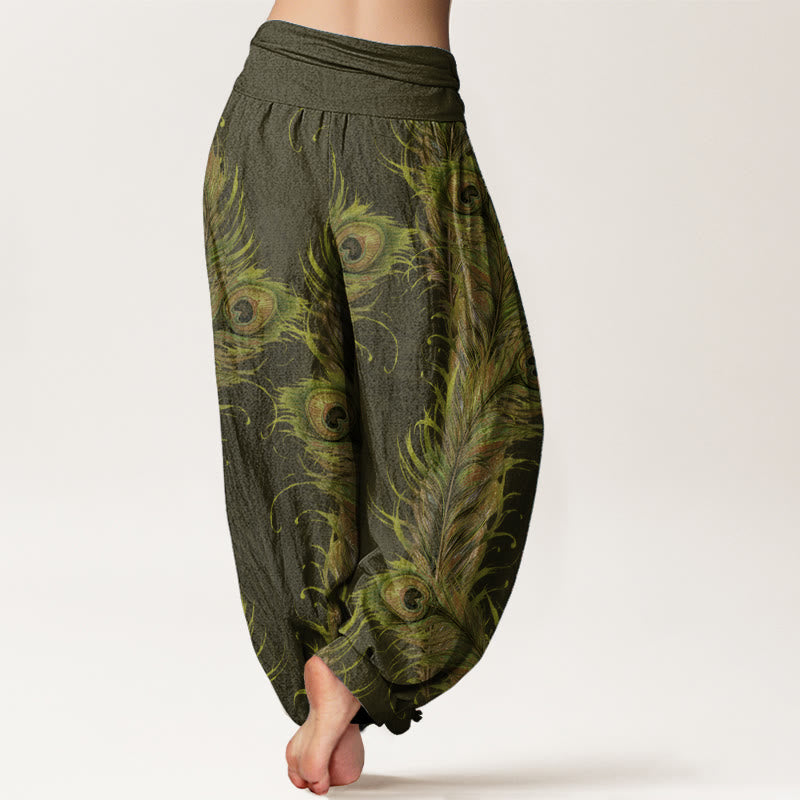 Buddha Stones Pure Cotton Bright Phoenix Pattern Women's Elastic Waist Harem Pants - image 6