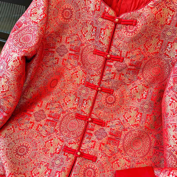 Buddha Stones Women's Jacquard Symmetric Floral Pattern Long Sleeve Jacket With Pockets - image 7