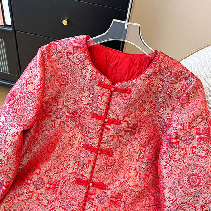 Buddha Stones Women's Jacquard Symmetric Floral Pattern Long Sleeve Jacket With Pockets - image 3