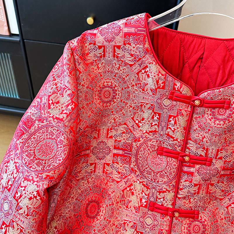 Buddha Stones Women's Jacquard Symmetric Floral Pattern Long Sleeve Jacket With Pockets - image 5