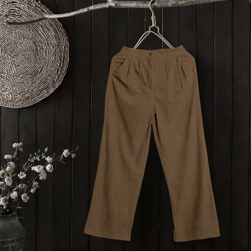 Buddha Stones Casual Corduroy Straight-leg Women's Pants With Pockets - image 3