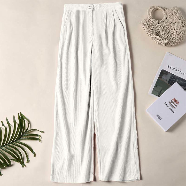 Buddha Stones Casual Corduroy Straight-leg Women's Pants With Pockets - White - US14，UK/AU18，EU46 (2XL) - image 14
