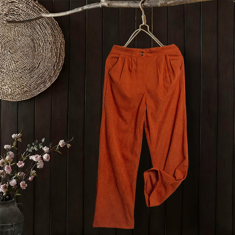 Buddha Stones Casual Corduroy Straight-leg Women's Pants With Pockets - image 39