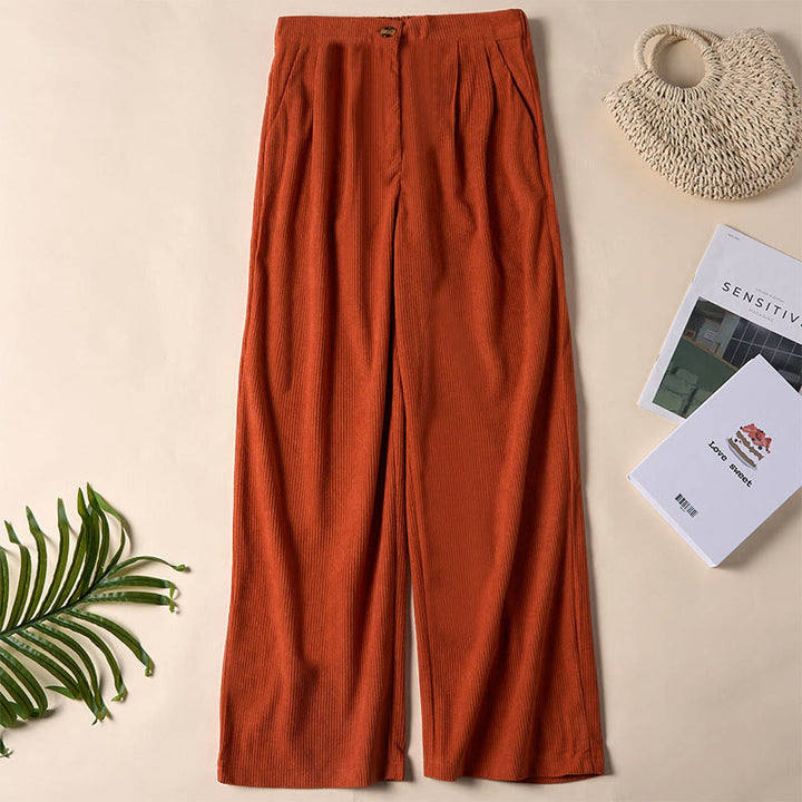 Buddha Stones Casual Corduroy Straight-leg Women's Pants With Pockets - Chocolate - US14，UK/AU18，EU46 (2XL) - image 34