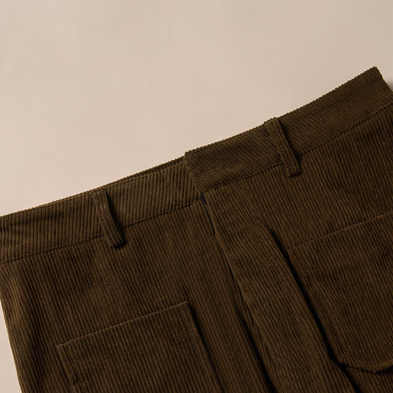 Buddha Stones Plain Corduroy Polyester Women's Buttons Wide Leg Pants With Pockets - image 8