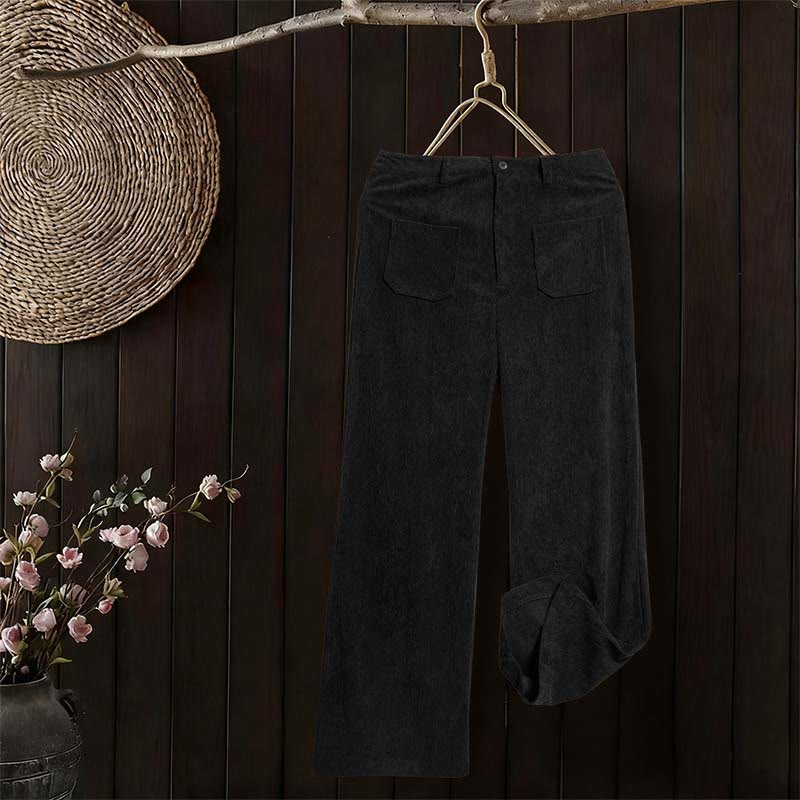 Buddha Stones Plain Corduroy Polyester Women's Buttons Wide Leg Pants With Pockets - image 24