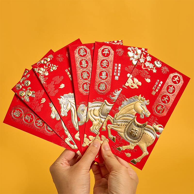 Buddha Stones 6Pcs Chinese Red Envelope Year of the Horse All The Best 2026 New Year - All The Best Year of the Horse - 6Pcs Chinese Red Envelope(16.9*9cm) - image 0