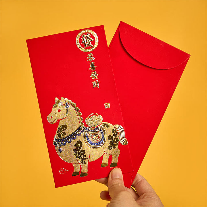 Buddha Stones 6Pcs Chinese Red Envelope Year of the Horse Good Fortune Comes Together 2026 New Year - image 2