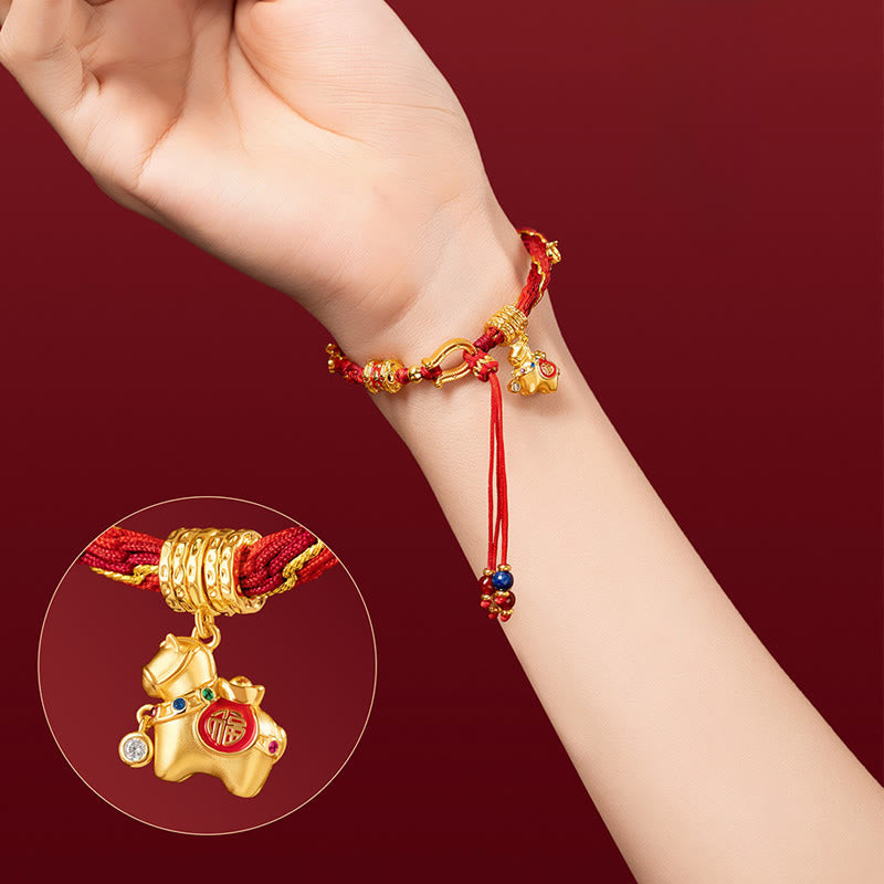 Buddha Stones Copper Plated 18k Gold Year Of The Horse Fu Character Red String Luck Braided Bracelet - image 8