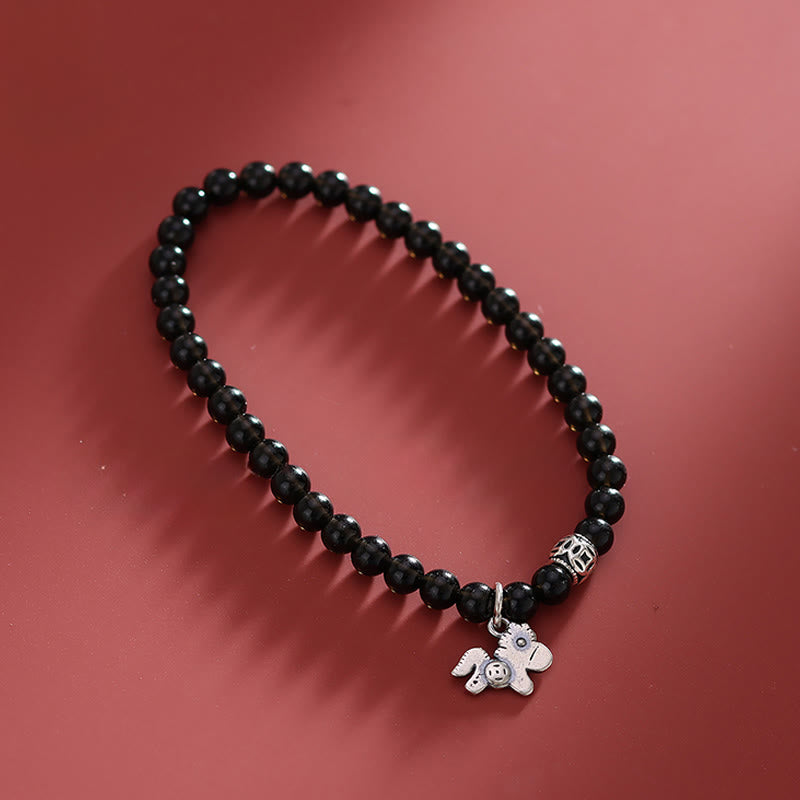 Buddha Stones Year Of The Horse 925 Sterling Silver Natural Black Obsidian Strength Bracelet - image 9