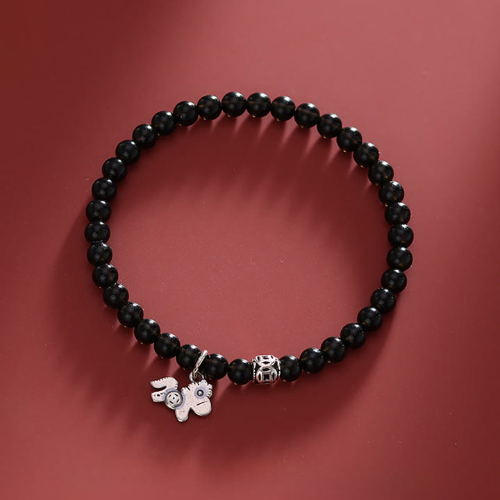 Buddha Stones Year Of The Horse 925 Sterling Silver Natural Black Obsidian Strength Bracelet - image 8