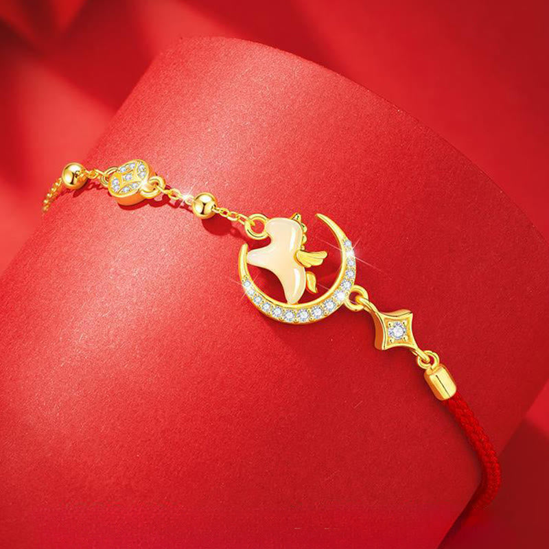 Buddha Stones Hetian Jade Year Of The Horse 925 Sterling Silver Zircon Abundance Red Rope Bracelet - image 2