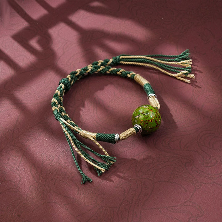 Buddha Stones Lacquer Craft Bead Multicolored Braided String Bracelet - DarkGreen - image 7