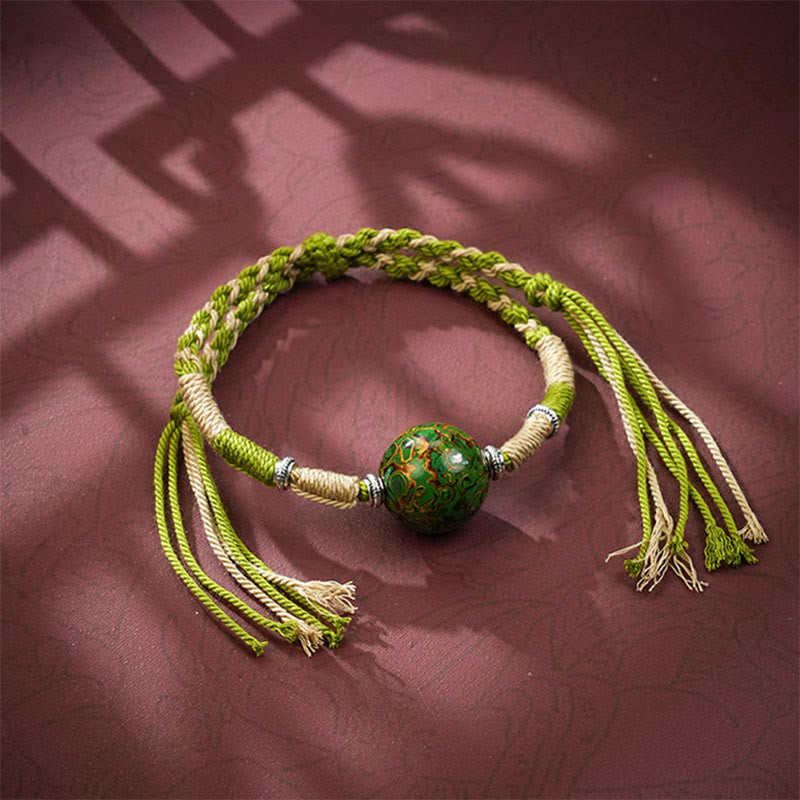 Buddha Stones Lacquer Craft Bead Multicolored Braided String Bracelet - YellowGreen - image 1