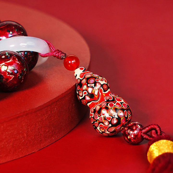 Buddha Stones Ebony Lacquer Craft Gourd Bead Tassel Blessing Bracelet - image 3