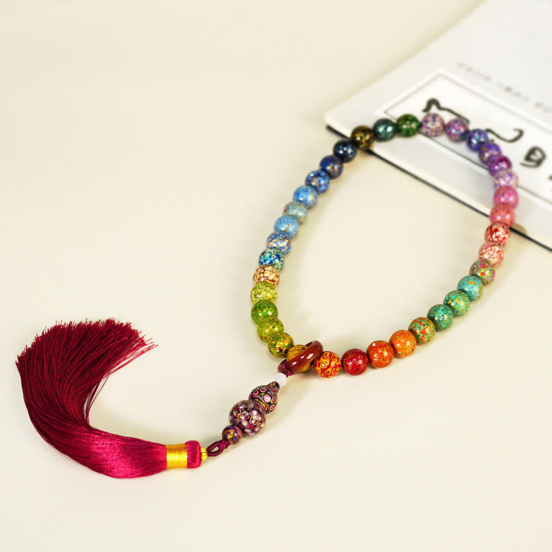 Buddha Stones Ebony Lacquer Craft Gourd Bead Tassel Blessing Bracelet - Ebony(Wrist Circumference:15-18cm) - image 1