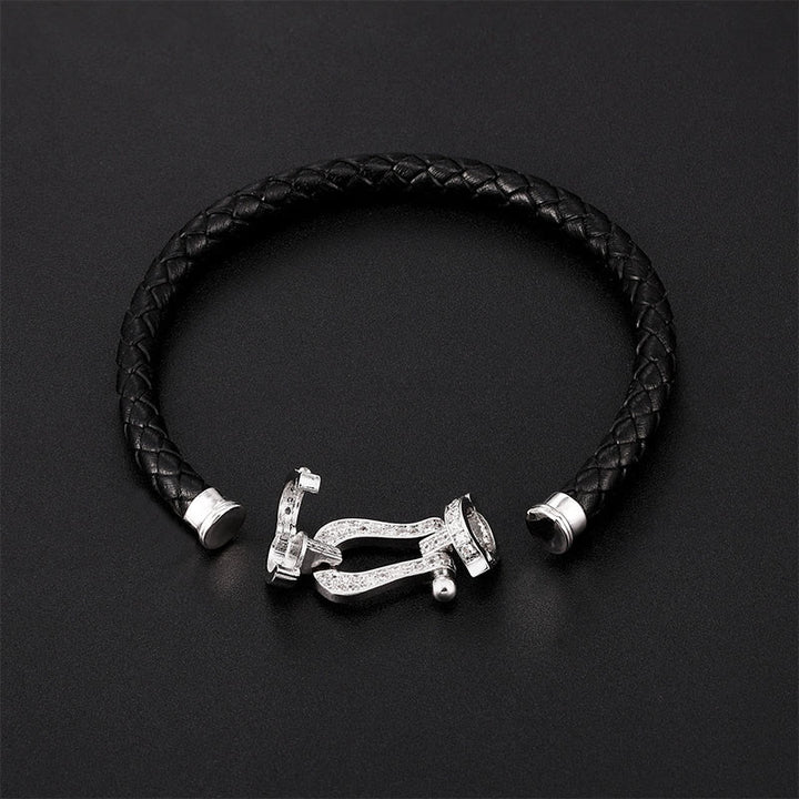 Buddha Stones Copper Balance horseshoe-Shaped Zircon Leather Buckle Bracelet - image 10