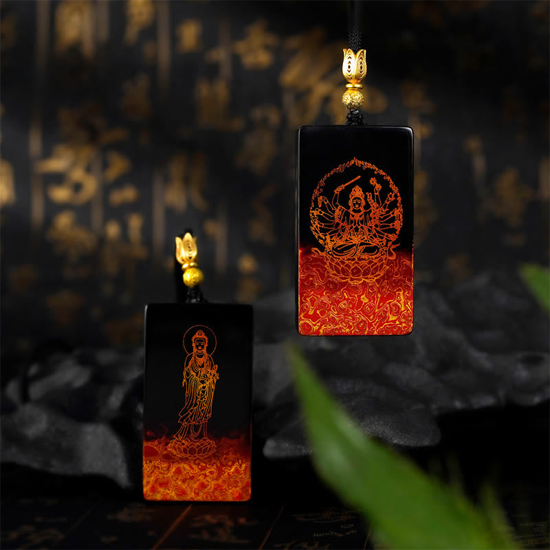 Buddha Stones Chinese Zodiac Natal Buddha Fu Character Lacquer Craft Sandalwood Pendant Necklace - image 23