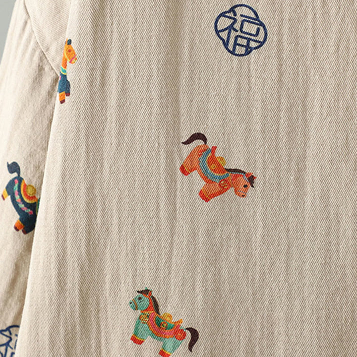 Buddha Stones Horse Fu Character Pattern Frog-Button Design Women's Cotton Long Sleeve Thickened Jacket - image 13