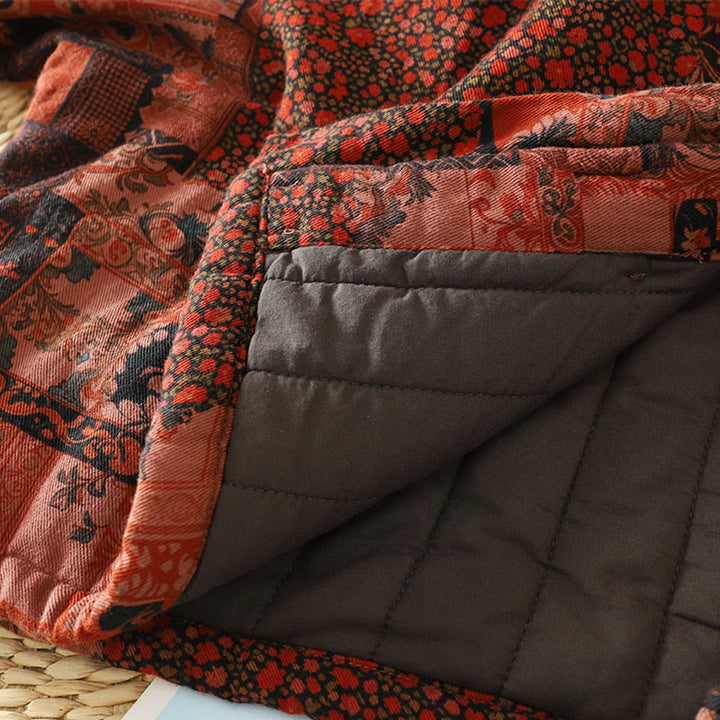 Buddha Stones Women's Ethnic Floral Long Sleeve Frog-buttons Cotton Thermal Jacket - image 11