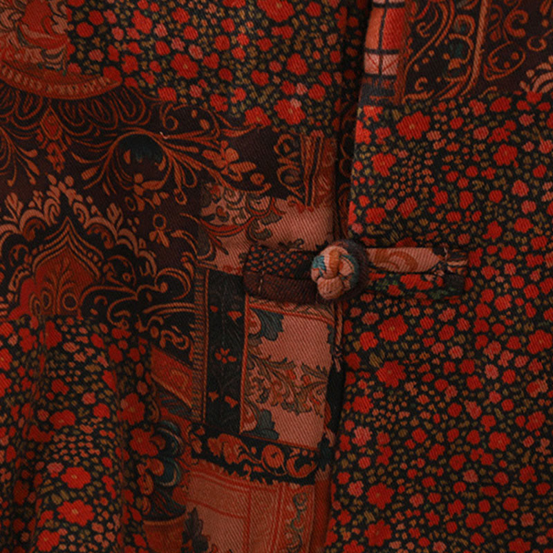 Buddha Stones Women's Ethnic Floral Long Sleeve Frog-buttons Cotton Thermal Jacket - image 8