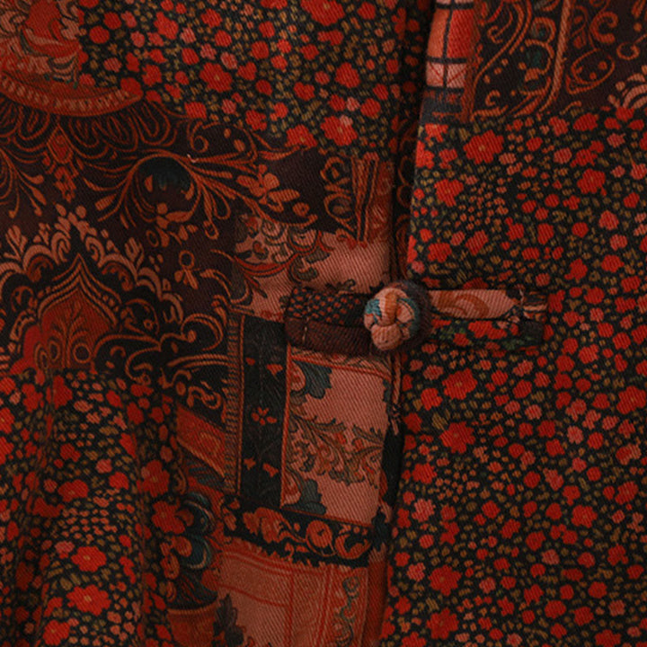 Buddha Stones Women's Ethnic Floral Long Sleeve Frog-buttons Cotton Thermal Jacket - image 8